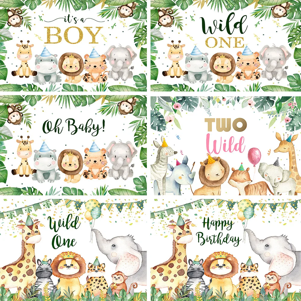 

Mocsicka Jungle Forest Wild Animal Safari Party Backdrop for Photography Newborn Baby Shower 1st Birthday Background Photo Shoot