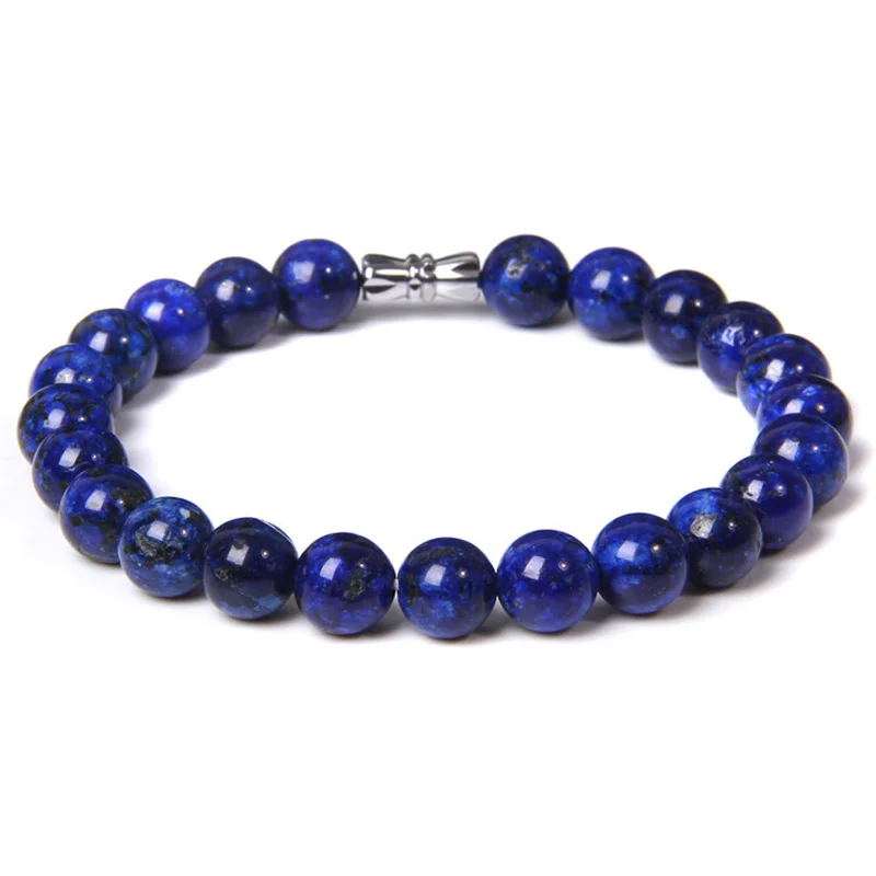 Natural lapis lazuli Stone Beads Bracelet Women 8mm Round Stripe Agates Beaded Rotating Button Charm Bracelet Women Men Jewelry