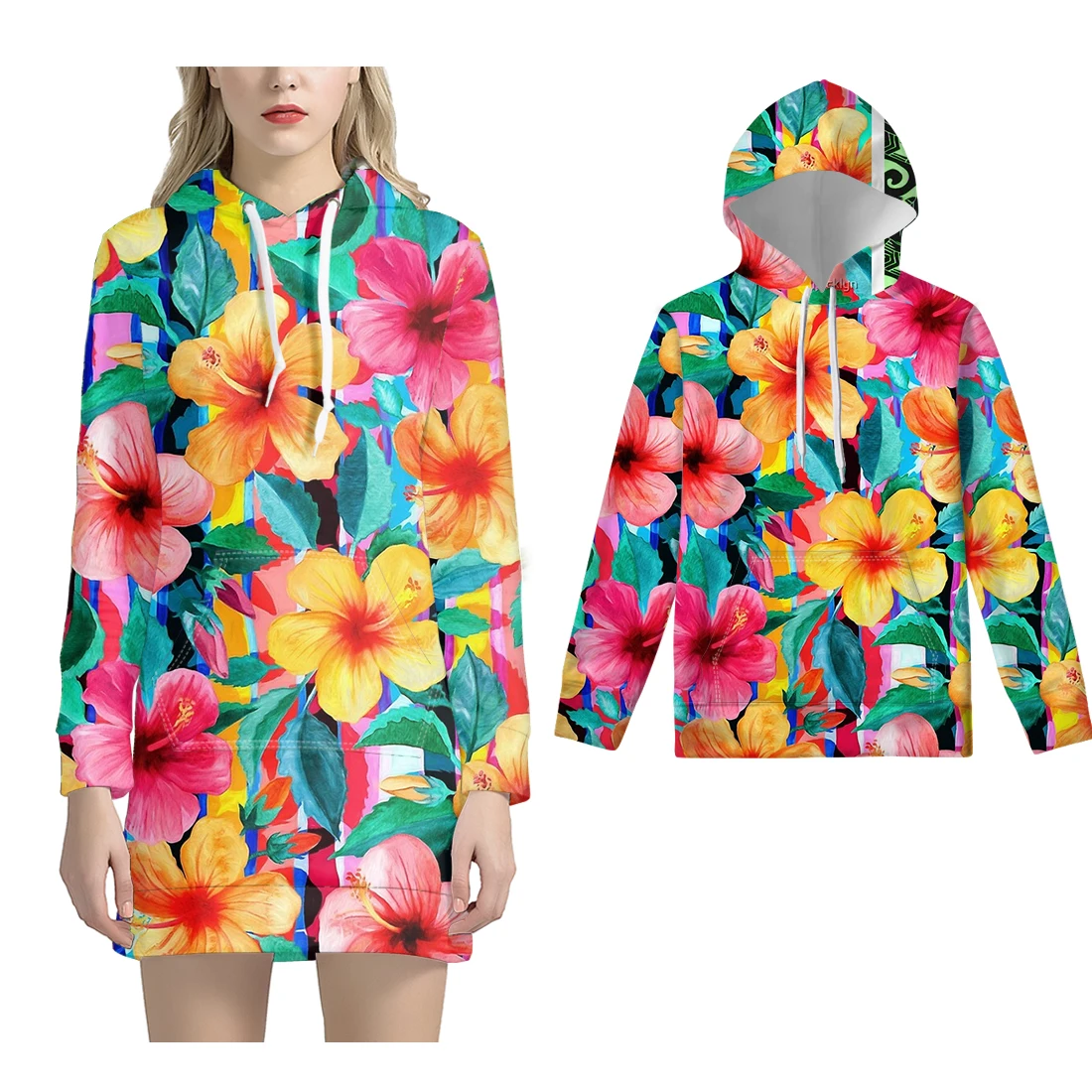 

NOISYDESIGNS Bohemian Print Hoodies Women Dress Mom And Me Outfits Hawaiian Color Plumeria Casual Sweatshirt Hoodie