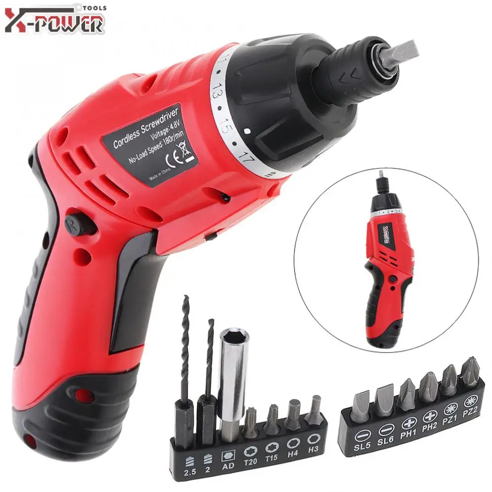 4.8V Electric Screwdriver Mini Drill Set with LED Lighting and Two-way Rotating Head Multifunctional Power Tools for Home