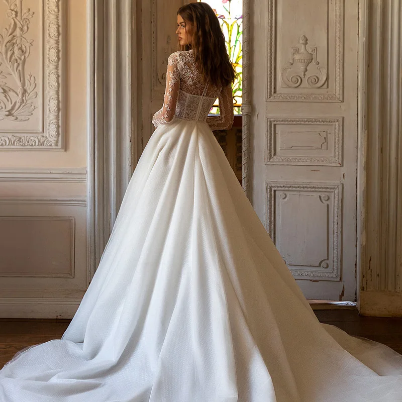 Robe de mariée de style bohémien en dentelle blanche et Tulle, tenue de mariage élégante à manches longues et col haut, grande taille