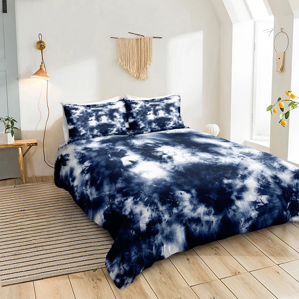 Tie dye Bedding Set Tie Dyed Bed Linen Blue Boho Hippie Bedding Set Bedspread Home Textile Microfiber Beds Set Duvet Cover Set