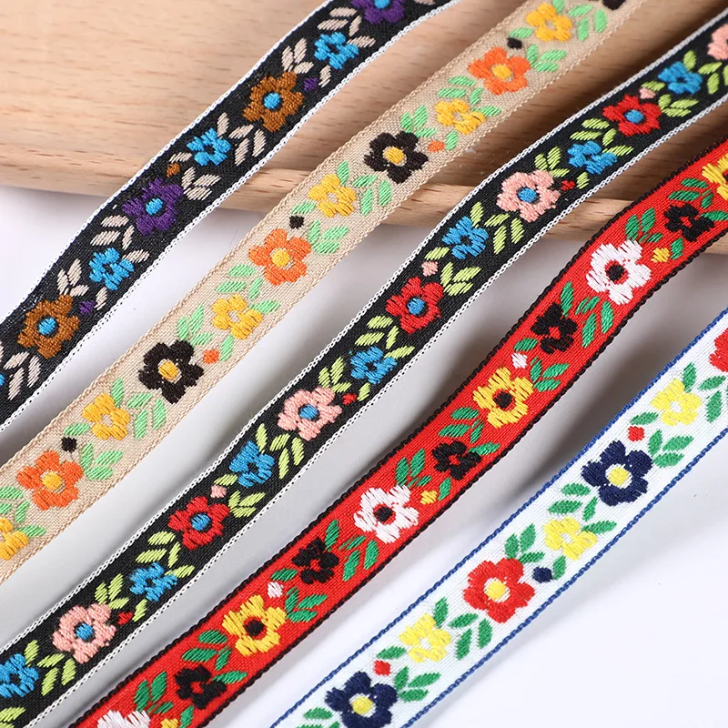 10ヤード刺繍エスニック花ジャカードウェビング織テープレーストリムリボン1.6トライバル自由奔放に生きるdiyガーメントバッグギフトヴィンテージ