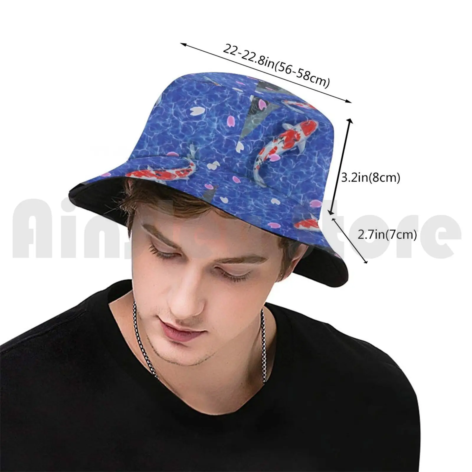 Two Kois In A Pond Bucket Hat Adult kid baby Beach Sun Hats Koi Kois Fishes Japanese Fish Aesthetic Water Pond Cherry