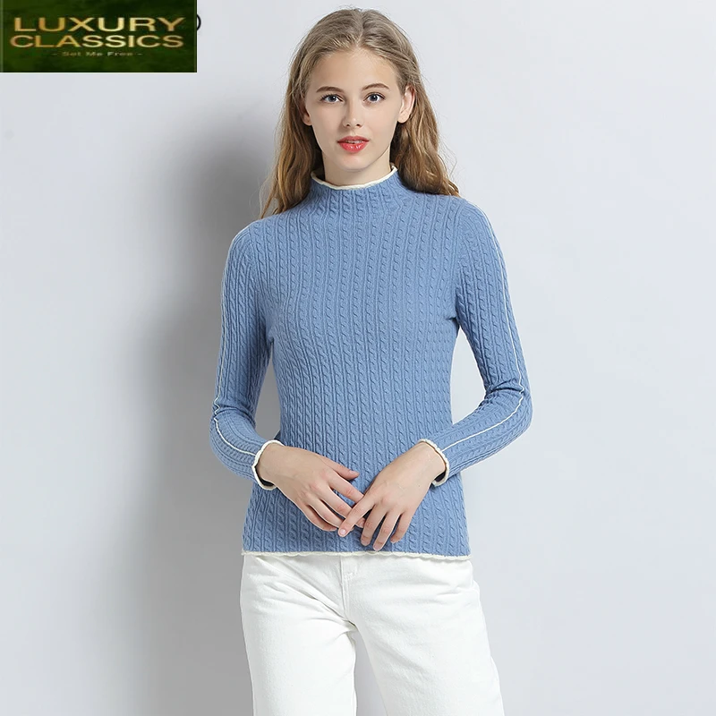 

Women 100% Wool Sweater Cashmere Sweaters Winter Pullover Half Turtleneck Female Knitted Pullovers Pull Femme LWL1197