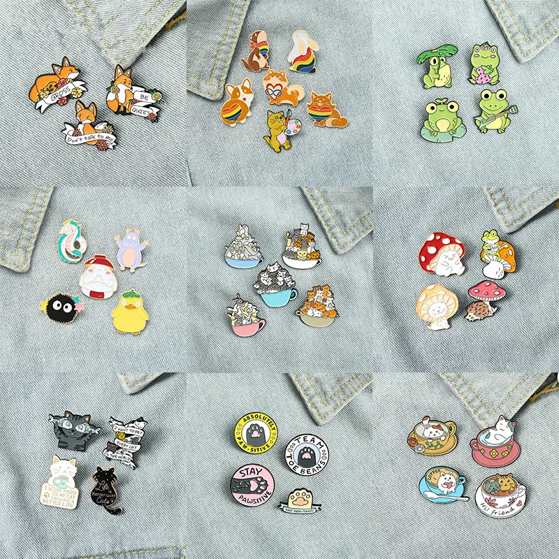 

3-6pcs/set Animal Enamel Lapel Pins Puppy Dog Fox Frog Bear Bunny Brooch Cute Animal Party Badge Jewelry Gift for Kids Wholesale