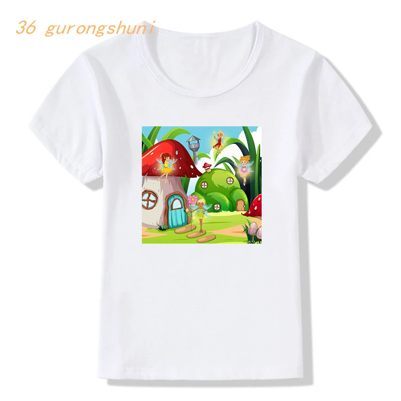 boy t shirt for girls-clothing tops happy mushrooms house graphic tee children t shirts kids clothes girl 8 to 12 boys t-shirts