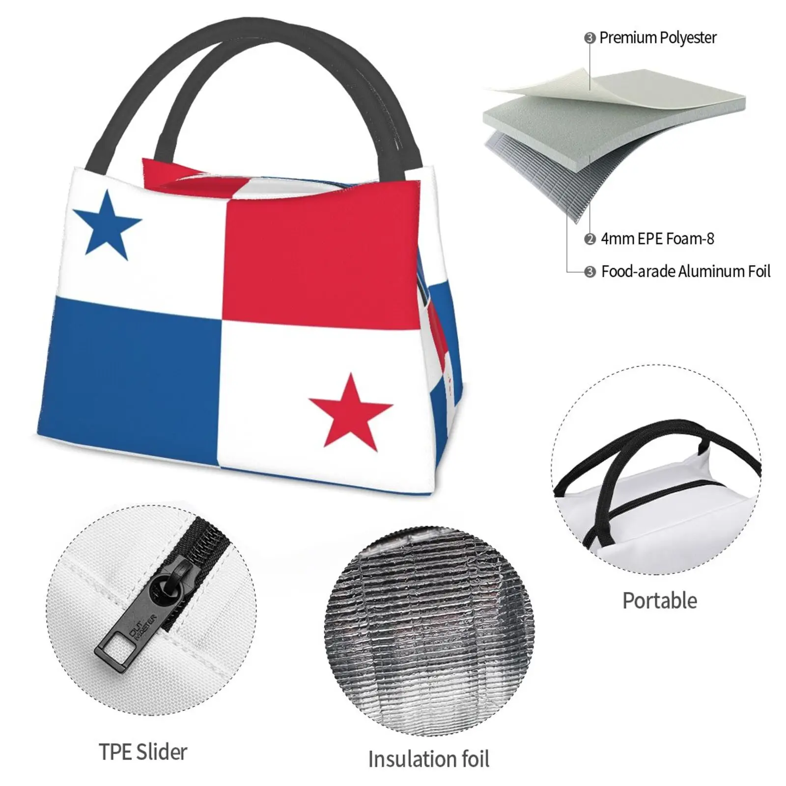 Bolsa de almuerzo más fresca, bolsa de Picnic, funda de teléfono con bandera de Panamá (V) 185, Bandera de Panamá, bandera de Panamá abstracta