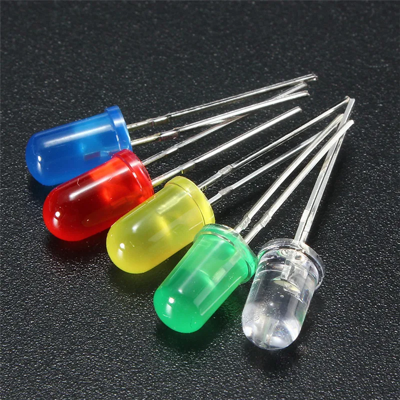 50Pcs/lot 5mm LED Light Diodes Round Top Color Diffused LED Light Emitting Diode Lamp Assorted Kit White Yellow Red Blue Green