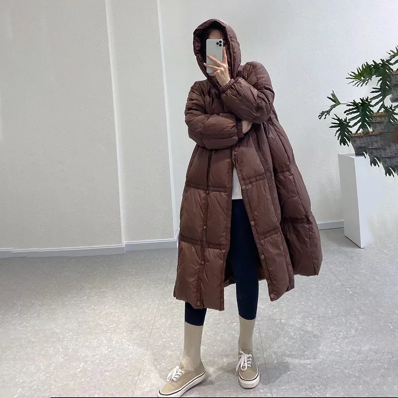 90 White Duck Down Coat Women\'s 2022 Winter New Loose Warm Overcoat Female Hooded Down Jacket Long Fashion Oversize Down Outwear