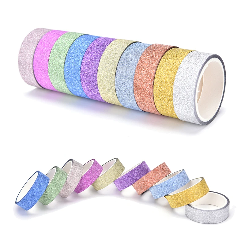 

2021 New 10 Rolls/batch 3M Glitter Paper Tape DIY Paste Paper Scrapbook Sticker Book Decoration