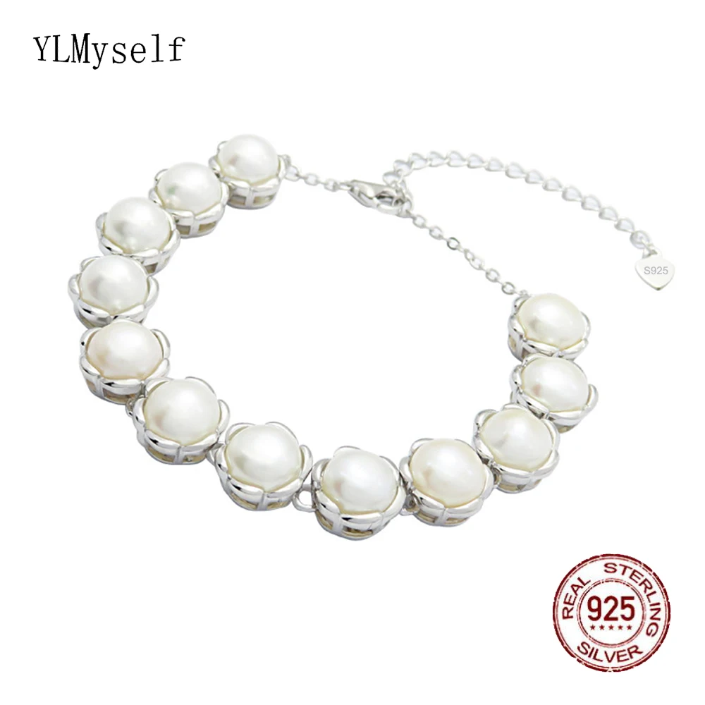 13.8+8cm Real 925 Silver Bracelet With 12pcs of 8mm Natural Freshwater Pearl Gorgeous Fast Delivery Fine Jewelry For Women