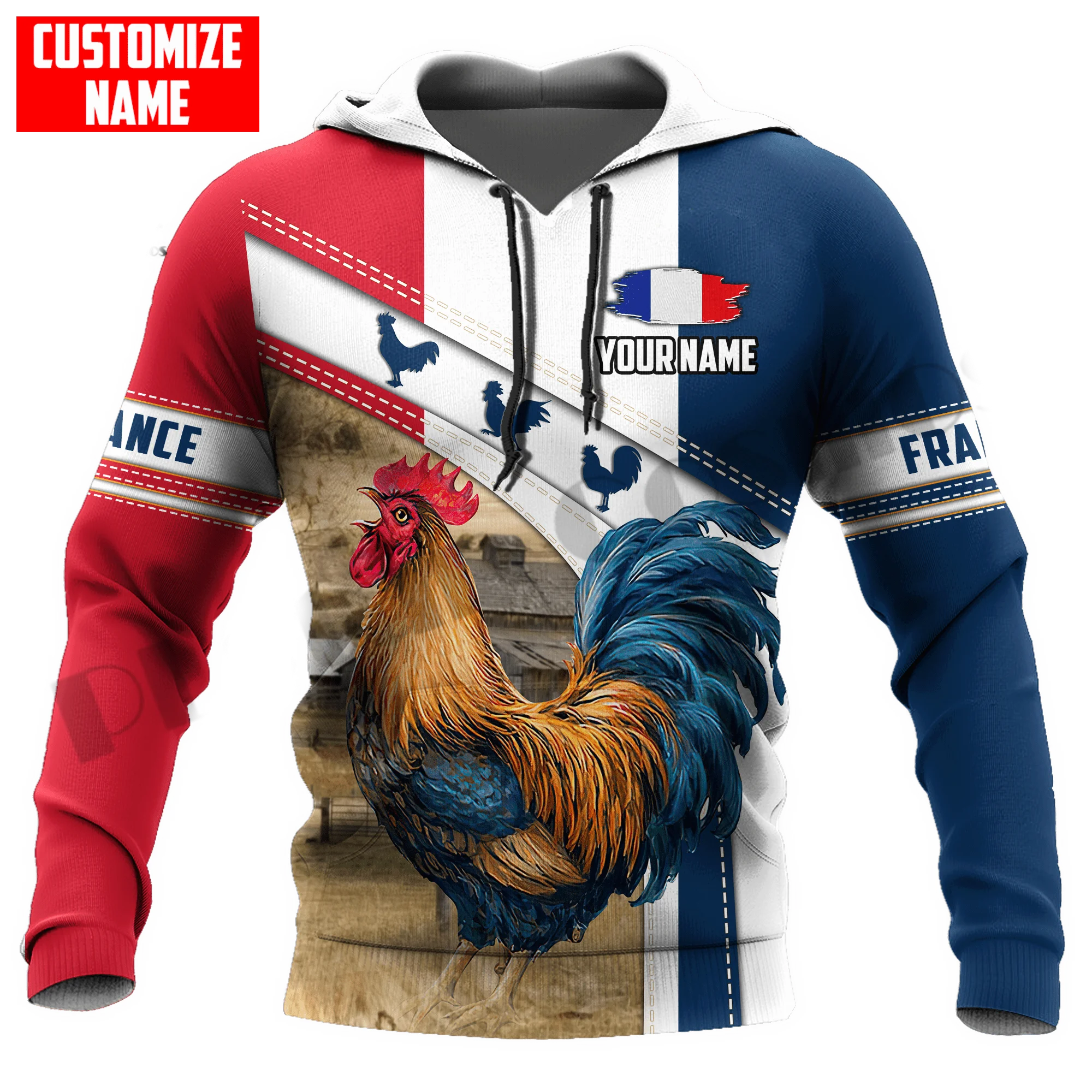 PLstar Cosmos 3Dprinted Newest France Rooster Custom Name Art Harajuku Streetwear Unique Unisex Funny Hoodies/Sweatshirt/Zip A-3