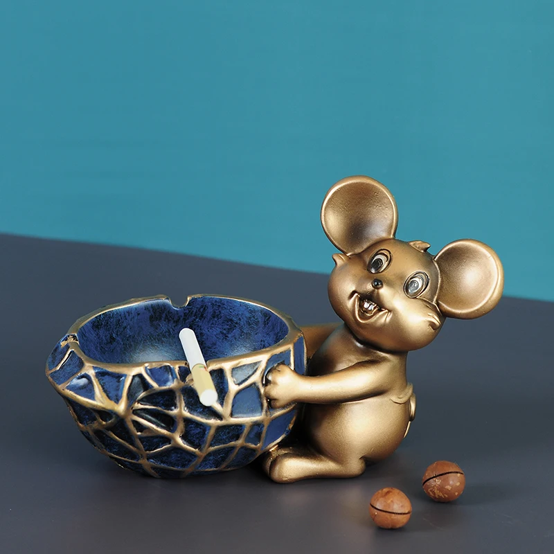 

Creative Home Office Shop Golden Mouse Funny Ashtray Desktop Storage Ornaments