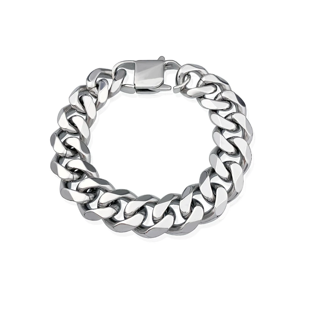 15mm Width Heavy Men's Stainless Steel Bracelet Cuban Curb Link Bracelet Jewelry Gifts 7inch-9.84inch