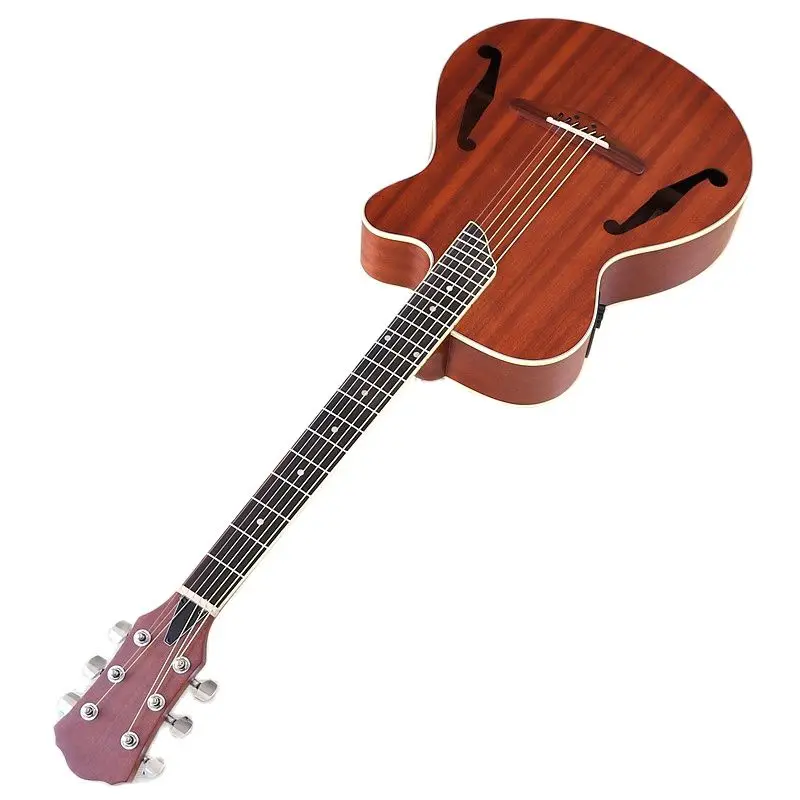 Acoustic Guitar 40 Inch Acoustic Guitar Brown 6 Strings Folk Guitar Full Sapele Wood Body Cutaway Matte Finish Guitarra