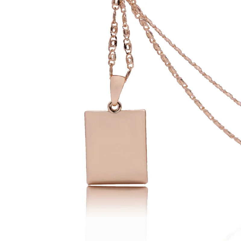 PATAYA New Hot Square Glossy Long Necklaces 585 Rose Gold Color Wedding Classic Simple Fashion Jewelry Retro Couples Pendants