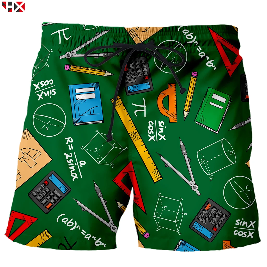 Interesting Mathematical Formula Men Shorts 3D Print Learning Stationery Unisex Shorts Casual Style Beach Shorts HX969