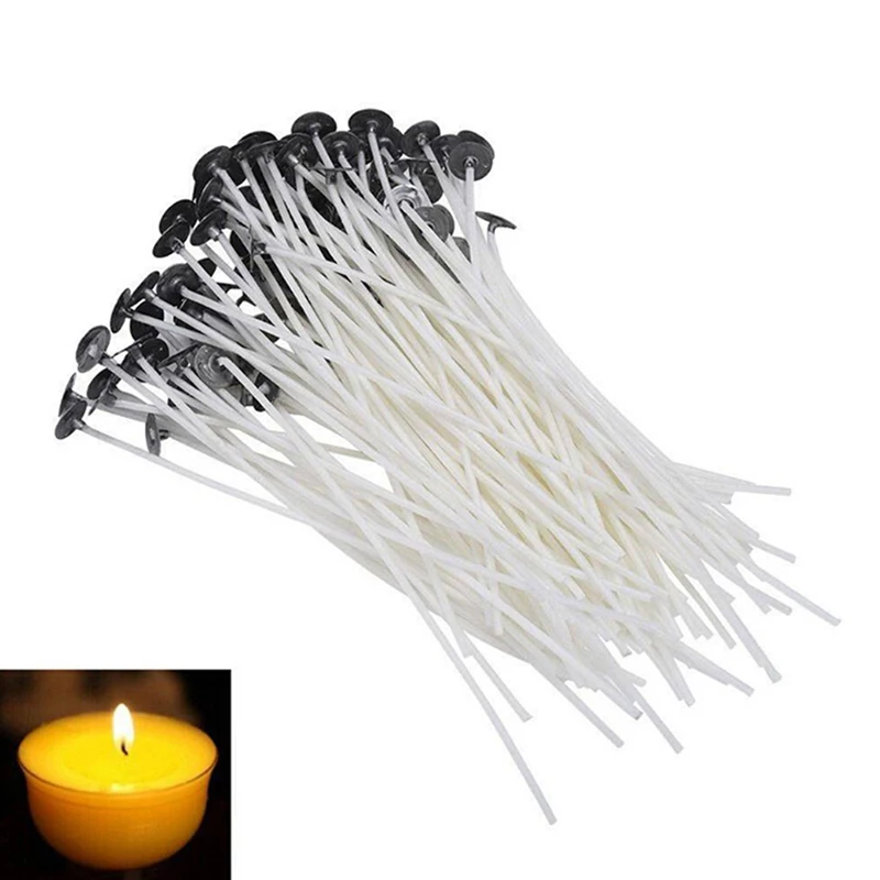 100Pcs Candle Wicks Cotton Core Waxed Wick With Sustainer For DIY Candle Making