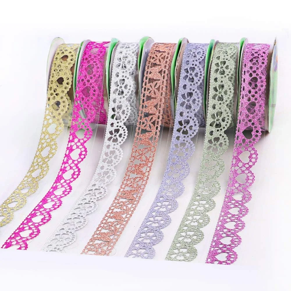 7 Rolls Multicolor Washi Lace Pattern Glitter Self-adhesive Tape Masking DIY Scrapbooking Decorating Stickers