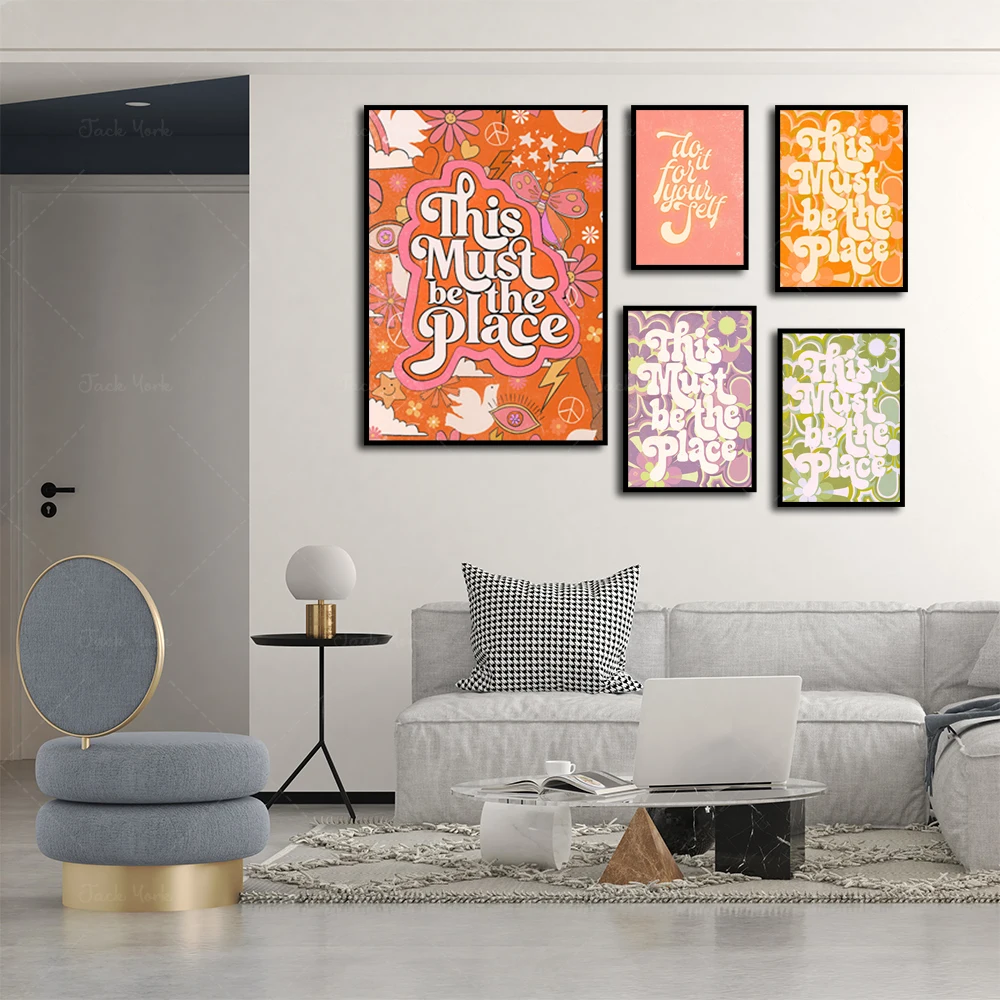 ديكور المنزل الرجعية ، 70s طباعة نمط الأزهار ، وهذا يجب أن يكون المكان ، ديكور 70s ، ديكور المنزل الرجعية 70s ، 70s جدار الفن ، ملصق Vintage