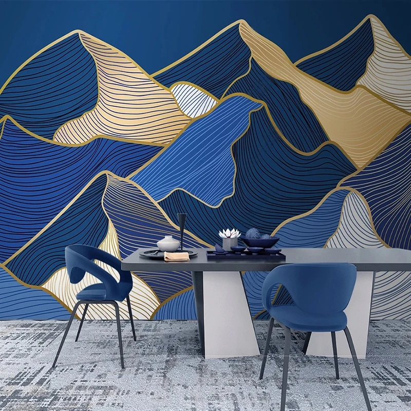 Custom 3D Wallpaper Modern Minimalist Light Luxury Abstract Line Mountain Peak Lapis Lazuli Blue Background Wall Sticker Tapety