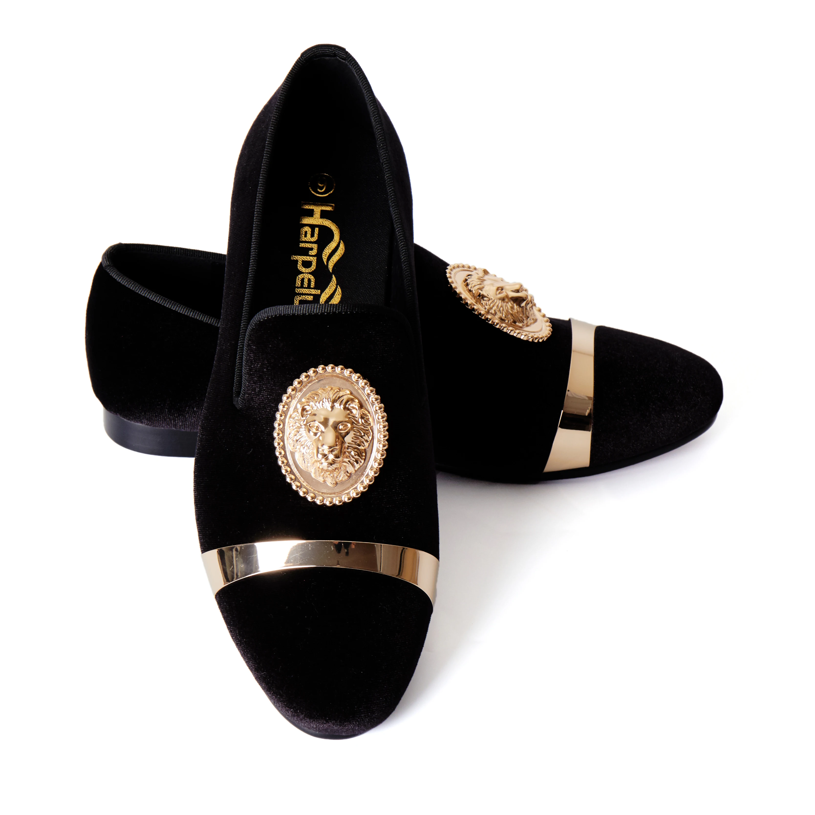 

Harpelunde Black Men Velvet Loafer Animal Buckle Dress Wedding Shoes With Gold Plate