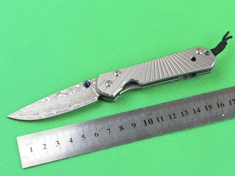 Small Chris CR Damascus Blade Titanium alloy Handle Outdoor Camping Hunting Survival Tactical Folding Knife Edc Multi Tool