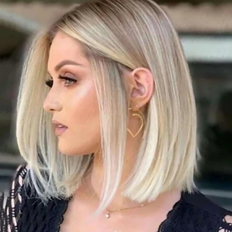 WHIMSICAL W-Perruque Synthétique Blonde Mixte, Cheveux Ondulés Bob, Perruques Cosplay au Milieu, Fibre de Degré de Chaleur pour Femme