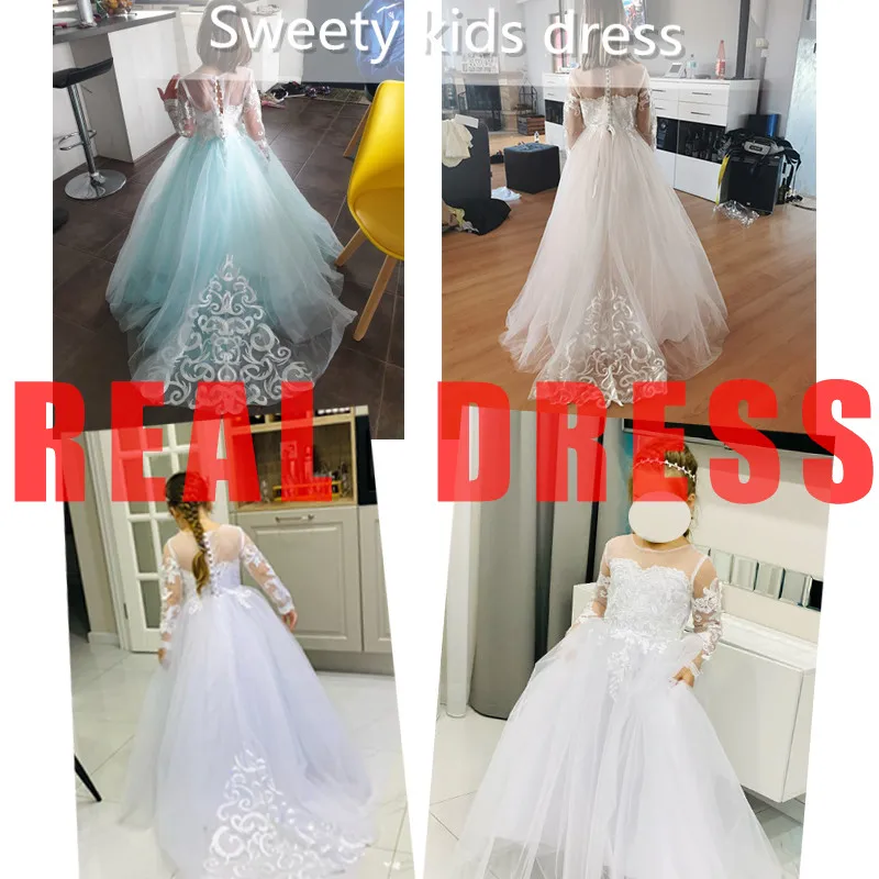 White Bridesmaid Costume Dress For Girls Evening Bow Long Lace Princess Party Wedding Children Dress Clothe for Teenager 10 12 Y