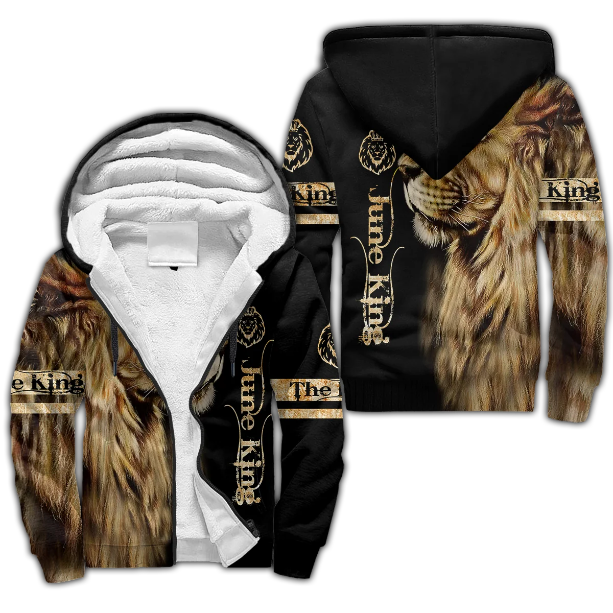 

King Lion 3D printed Fleece zipper Hoodies Men Women Winter Warm plus velvet jacket Casual Coat Choose your month