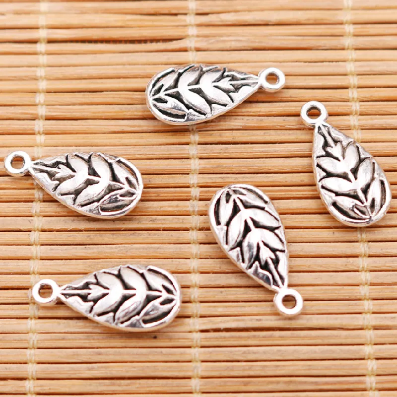 3D Plant Metal Pendant, Fir Tree Charms, Water Drop Charms, Ancient Plant Fossil Charms, 18*9mm A478 Silver Plated 20pcs