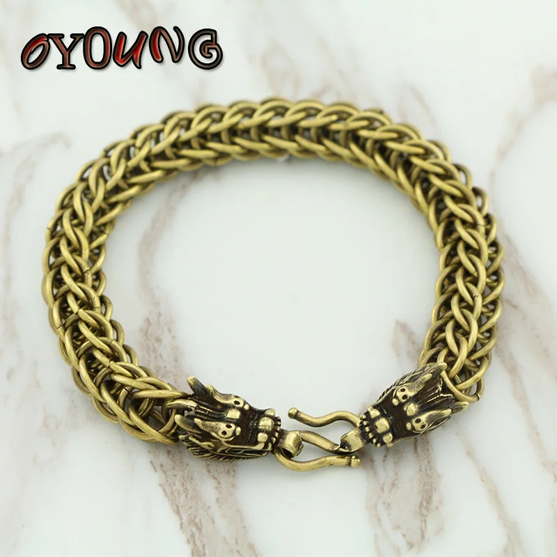 Vintage Brass Dragon Head Charm Bracelets Jewelry Retro Copper Punk Hip Hop Men Chain Bracelets Wristbands Women Fashion Bangles