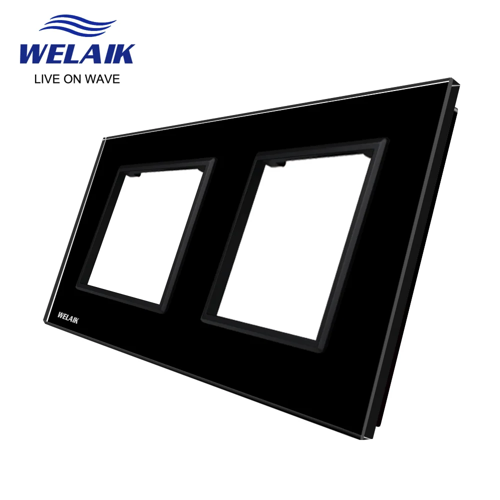 WELAIK  EU 2Frame 151*80mm White Wall Socket Outlet Square-hole Crystal Tempered Glass Panel Only DIY Parts  A288W1