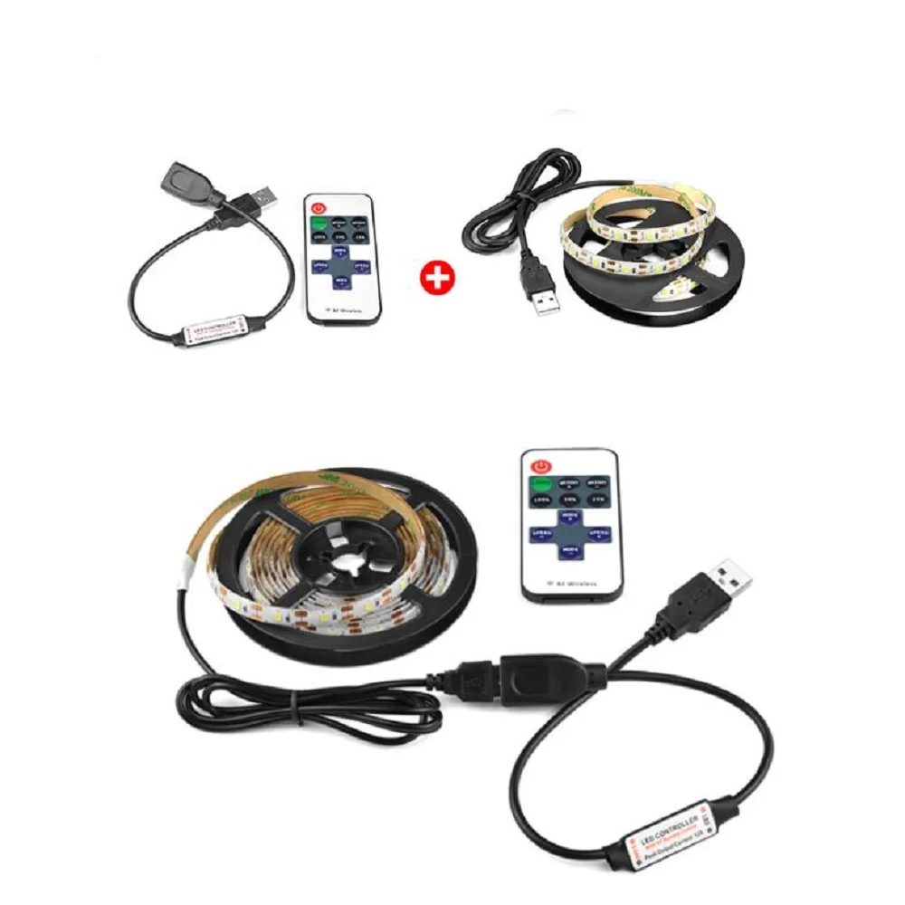 Lampada da parete dimmerabile USB DC 5V SMD 2835 LED Strip Light con telecomando RF IP21 IP65 lampada da notte a nastro flessibile impermeabile 3528