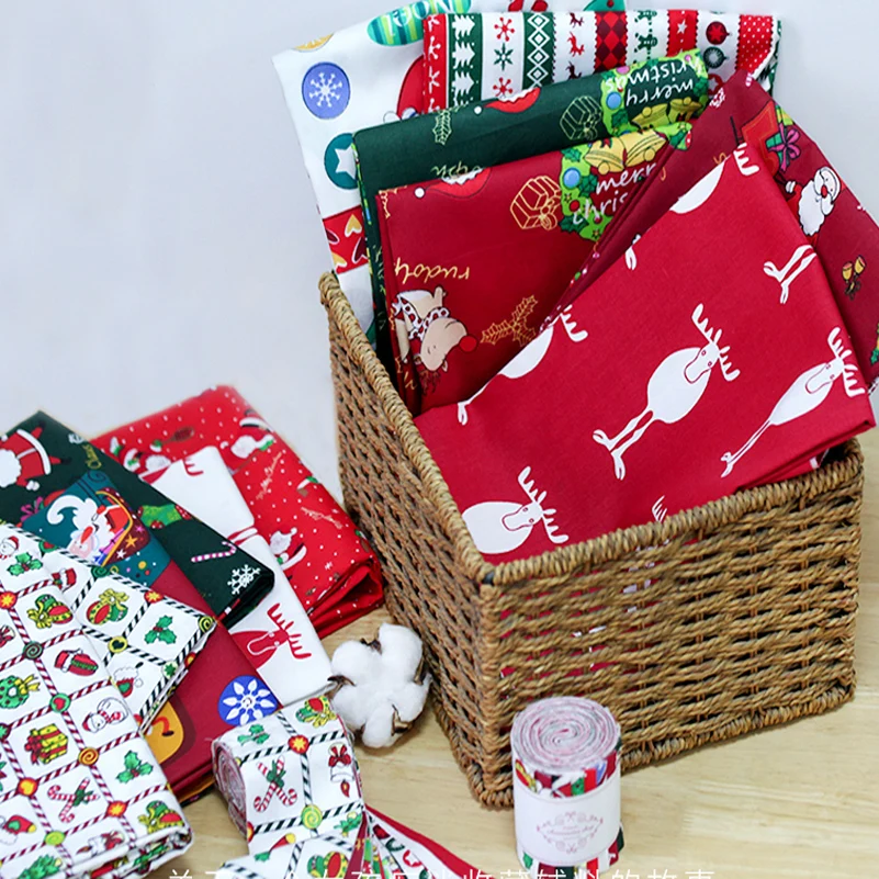 Christmas Fabric Xmas Cotton Twill Cloth Santa Claus Tree Snowman for Sewing Patchwork By The Meter