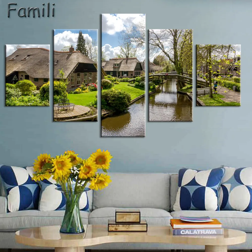 5 Panel Modern Printed Netherlands City Wall Painting Canvas Landscape Art Home Decor Wall Pictures For Living Room No Frame