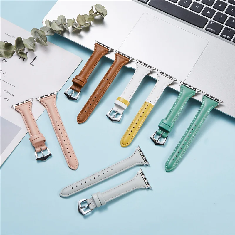 

Women Exquisite Leather Watchbands For Apple Series 6 SE 5 4 3 Girls Bracelets 38mm 40mm 42mm 44mm Fashion Watch Straps