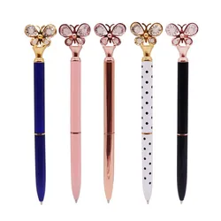 5 Pcs Crystal Butterfly ballpoint pen 0.7mm bullet tip Metal ball pen Student Office Stationery Writing pen Black refill