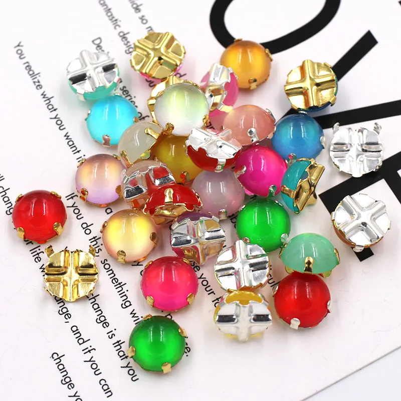 New Arrivals Round Shape Glossy Resin Imitation Opal Flatback Rhinestones Claw Setting Sew On Clothes/Dress/Bags/Shoes