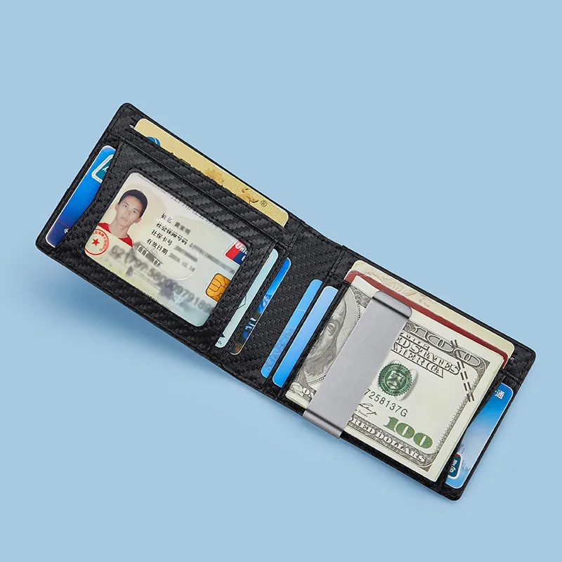 

Fashion Solid Men's Thin Bifold Money Clip Leather Wallet with A Metal Clamp Female ID Credit Card Purse Cash Holder