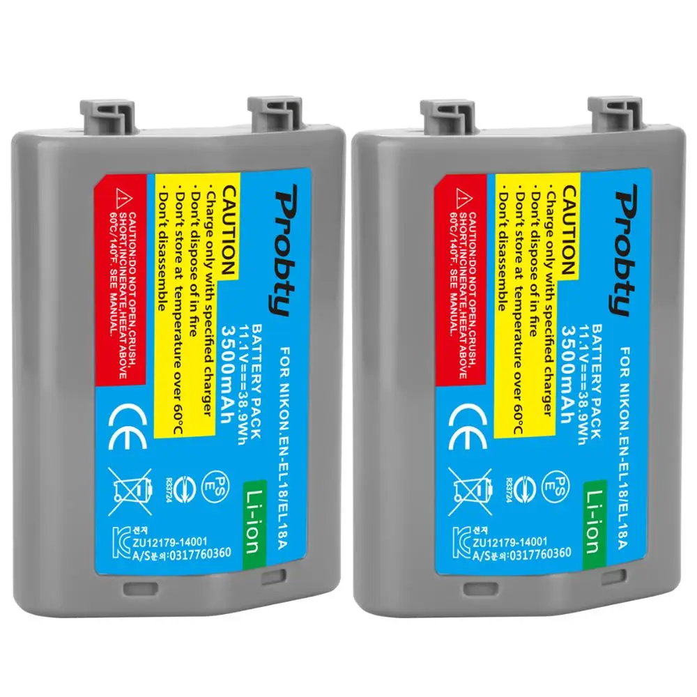 Probty 3500mAh EN-EL18 EN-EL18A batteries or smart fast dual chargers for Nikon EN EL18 ENEL18 D4, D4S, D5, MB-D12, D800, D800E