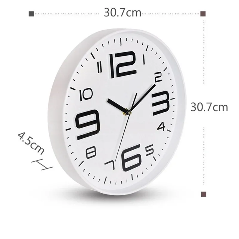 Silent Wall Clock 12 Inches Nordic Quartz Quiet No Tick Battery Powered White and Black Watch Clocks Modern Kitchen Home Decor