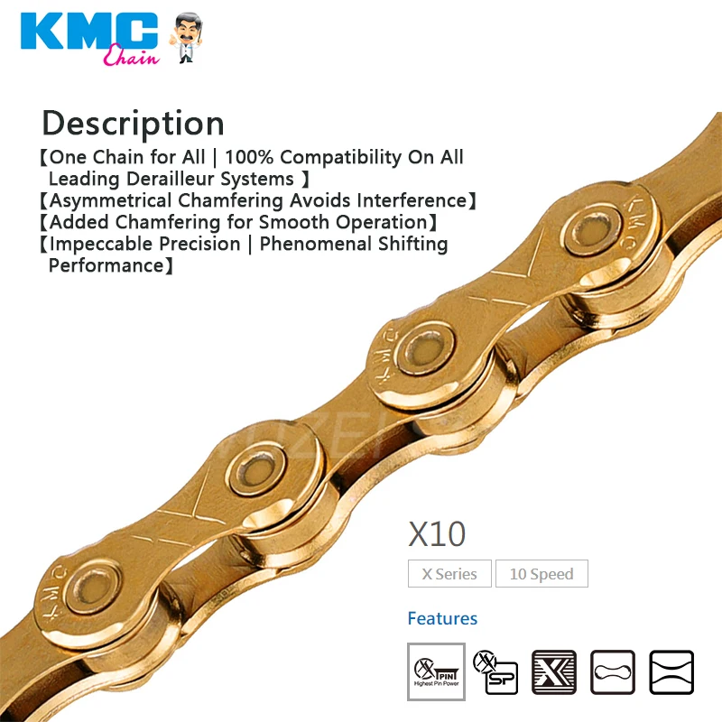 KMC X10 10 Speed Chain 116 Links Road/Mountain Bike Chain X10EPT X10EL X10SL Bike Chain Original Boxed