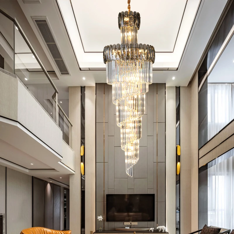 Hotel Villa Duplex Living Room Post-modern Crystal Luxury Chandelier Designer Creative Tapered Crystal Long Chandelier