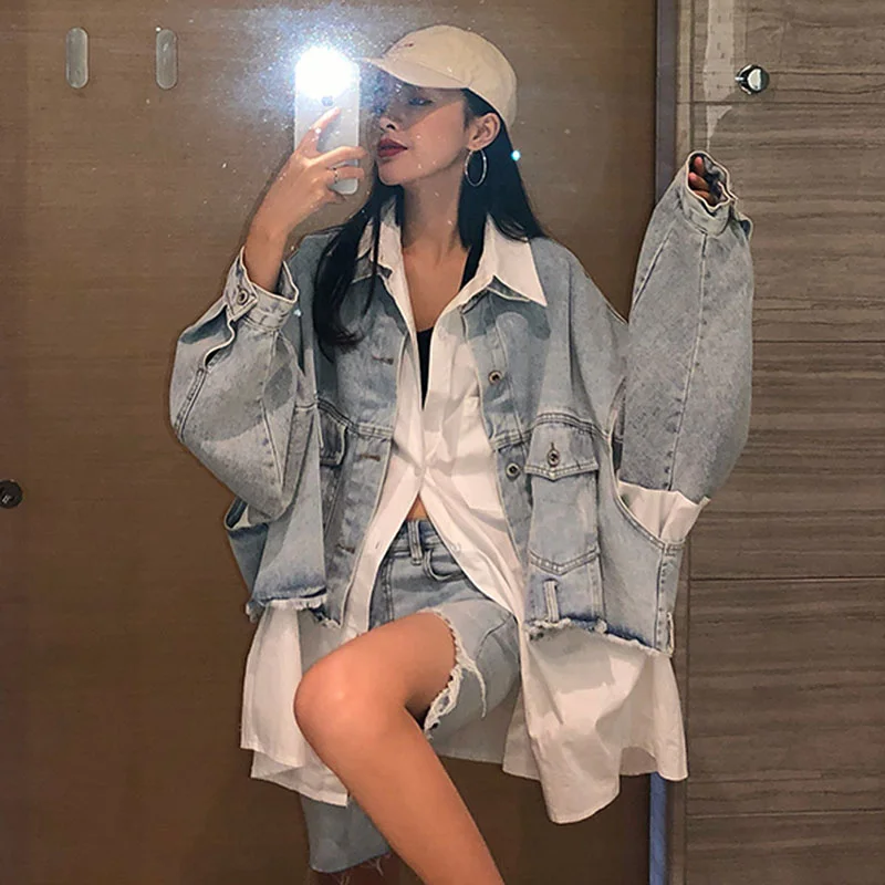 2022 Spring Autumn Long Sleeve Stitching Design Trendy Women Shirt+sleeveless All-match Denim Jacket 2 Piece Set Casual NZY158