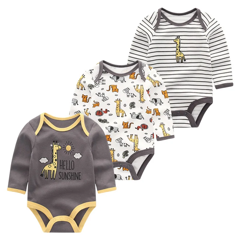 Baby Girl Fall Jumpsuit Long Sleeve 3Pcs Pure Cotton Newborn Bodysuits Round Collar Toddler Boy Clothes Set Infant Cute Costume