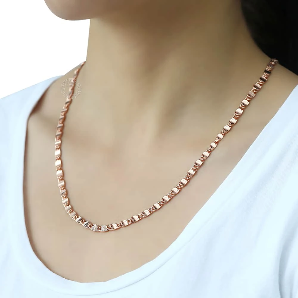 Trendsmax 4mm Necklaces For Women Girls 585 Rose Gold Color Snail Link Chain Necklace Hot Valentines Jewelry Gifts GN283