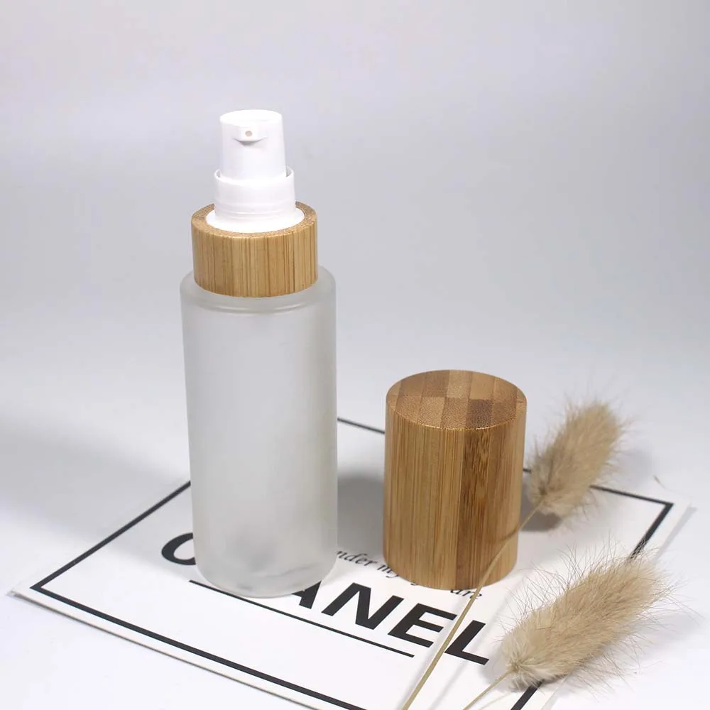 Afbeelding 3: Lege 50Ml Glas Mat Fles Lotion Pomp Spray Pomp Met Bamboe Cap