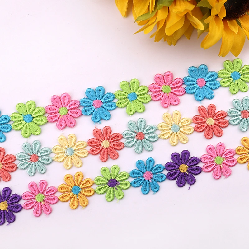 2yards Color 3cm Polyester Embroidery Daisy Petal  Barcode Lace Ribbon DIY Handmade Sewing Ribbon Accessories